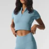 Camiseta de pantalones cortos de manga corta sin costuras, cálida y mullida para el invierno - Azul celestial