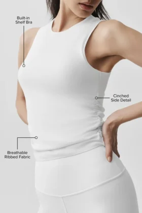 Camiseta de tirantes acanalada «En Pointe» – Blanco