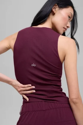 Camiseta de tirantes acanalada En Pointe – Burdeos