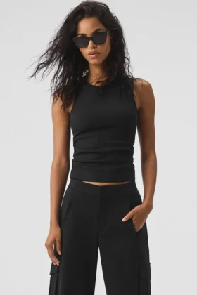 Camiseta de tirantes acanalada En Pointe - Negro