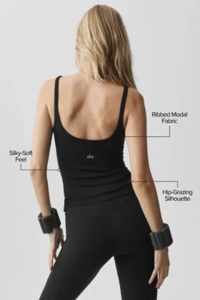 Camiseta de tirantes Adore acanalada – Negro