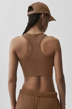Camiseta de tirantes Aspire – Marrón bronceado/Blanco