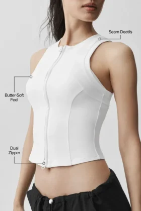 Camiseta de tirantes con cremallera completa Alosoft Level Up – Blanco