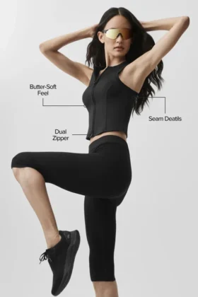 Camiseta de tirantes con cremallera completa Alosoft Level Up – Negro