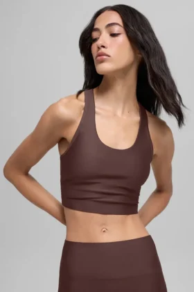 Camiseta de tirantes con sostén Airlift Super Sleek – Marrón piedra