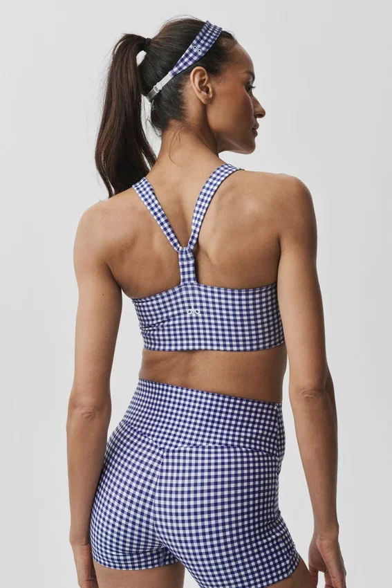 Camiseta de tirantes con sostén integrado Airlift Gingham Sleek - Cuadros azul marino