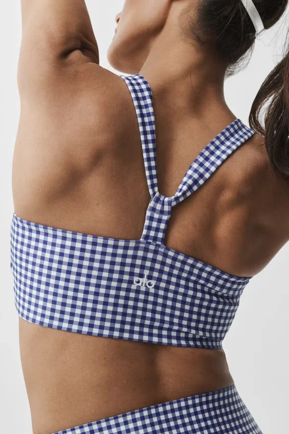 Camiseta de tirantes con sostén integrado Airlift Gingham Sleek - Cuadros azul marino