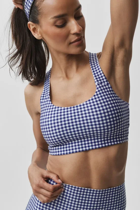 Camiseta de tirantes con sostén integrado Airlift Gingham Sleek - Cuadros azul marino