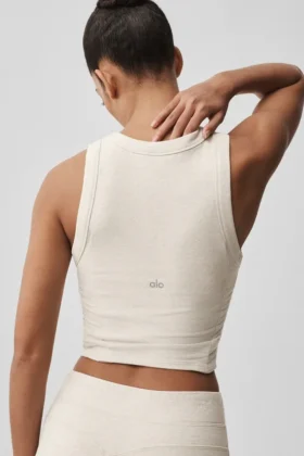 Camiseta de tirantes con sostén Sway – Gris avena jaspeado