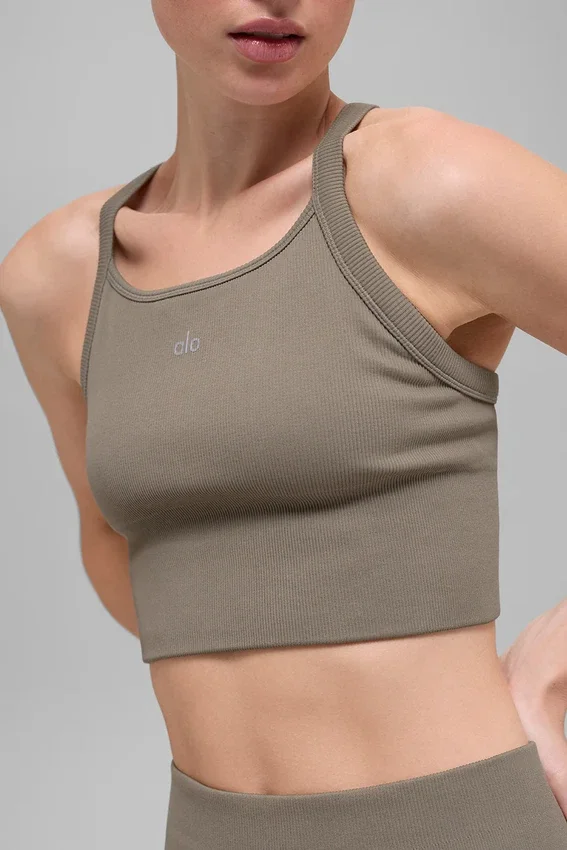 Camiseta de tirantes con sujetador acanalado sin costuras «Favorite» - Cacao claro
