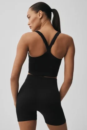 Camiseta de tirantes con sujetador acanalado sin costuras Favorite – Negro