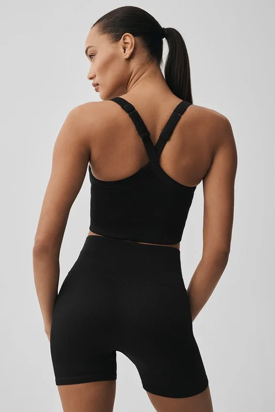 Camiseta de tirantes con sujetador acanalado sin costuras Favorite - Negro