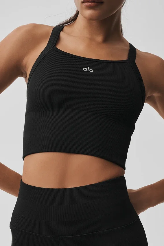 Camiseta de tirantes con sujetador acanalado sin costuras Favorite - Negro