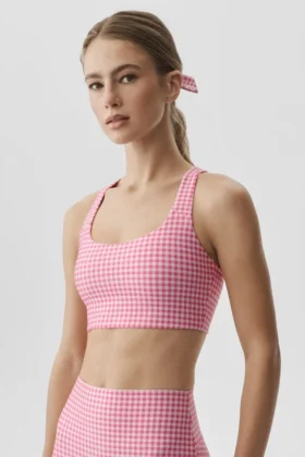 Camiseta de tirantes con sujetador integrado Airlift de cuadros vichy - Cuadros vichy rosa paraíso