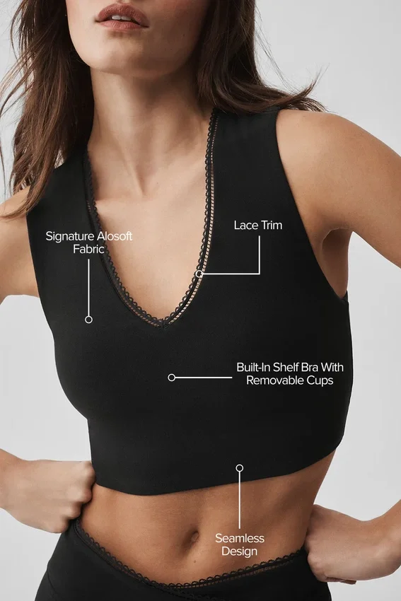 Camiseta de tirantes con sujetador integrado Alosoft Affection de cuello en V - Negro
