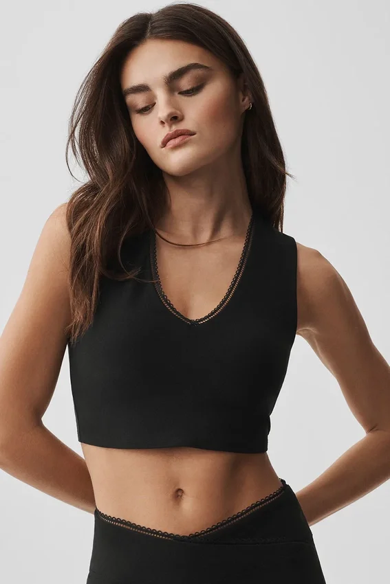 Camiseta de tirantes con sujetador integrado Alosoft Affection de cuello en V - Negro