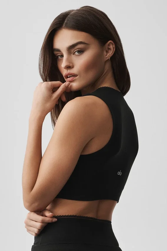 Camiseta de tirantes con sujetador integrado Alosoft Affection de cuello en V - Negro