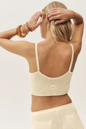 Camiseta de tirantes corta de seda y cachemira «Heat Wave» – Beige arena
