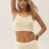 Camiseta de tirantes corta de seda y cachemira «Heat Wave» - Beige arena