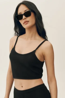 Camiseta de tirantes corta Heat Wave de seda y cachemira - Negro