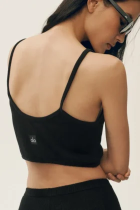 Camiseta de tirantes corta Heat Wave de seda y cachemira – Negro