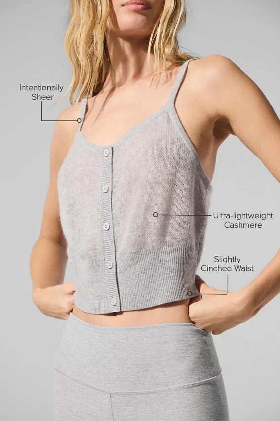 Camiseta de tirantes de cachemira transparente - Gris jaspeado deportivo