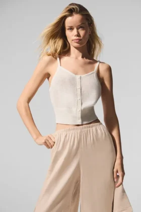 Camiseta de tirantes de cachemira transparente - Marfil