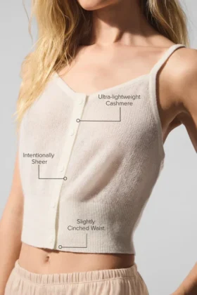 Camiseta de tirantes de cachemira transparente – Marfil