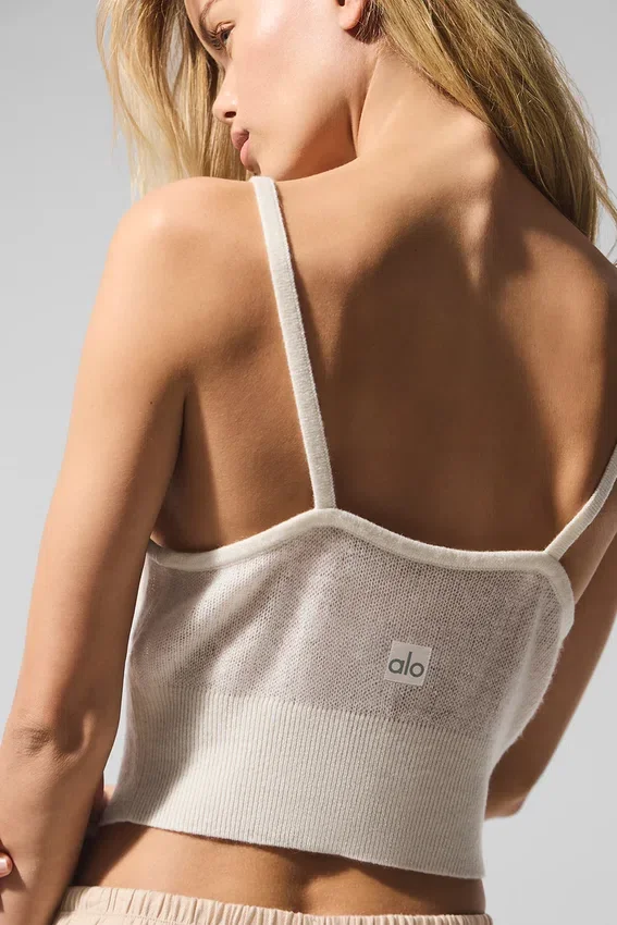Camiseta de tirantes de cachemira transparente - Marfil