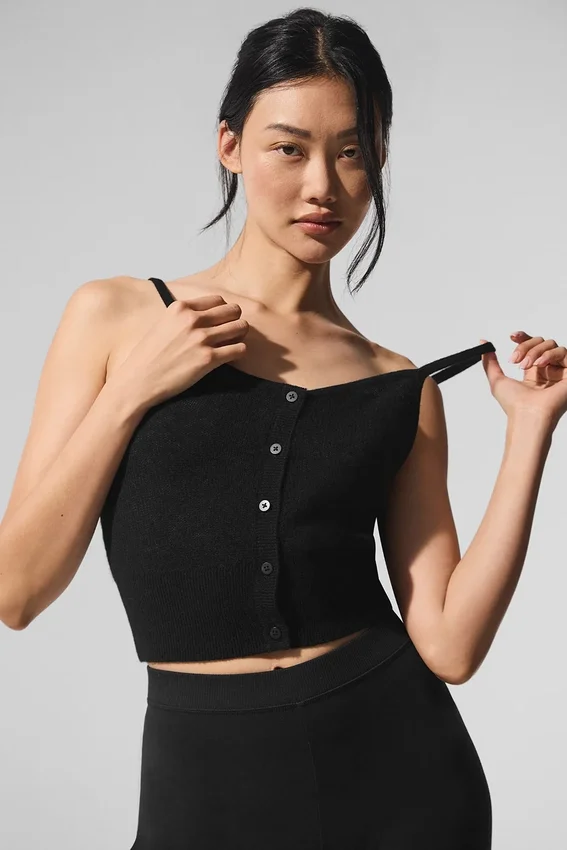 Camiseta de tirantes de cachemira transparente - Negro
