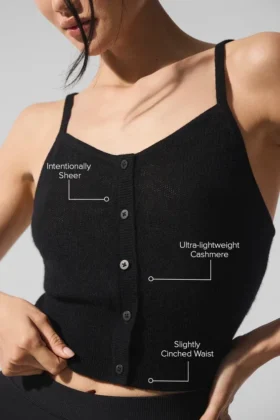 Camiseta de tirantes de cachemira transparente – Negro