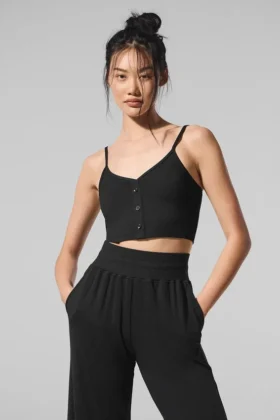 Camiseta de tirantes de punto acanalado «Delicate Lounge» - Negro