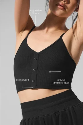 Camiseta de tirantes de punto acanalado «Delicate Lounge» – Negro