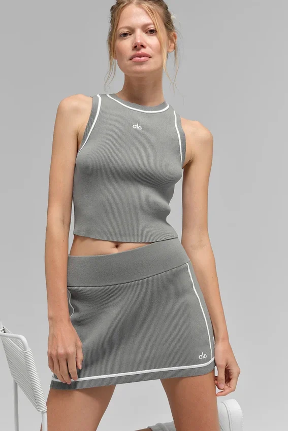 Camiseta de tirantes de punto acanalado Highline — Gris lunar/Blanco