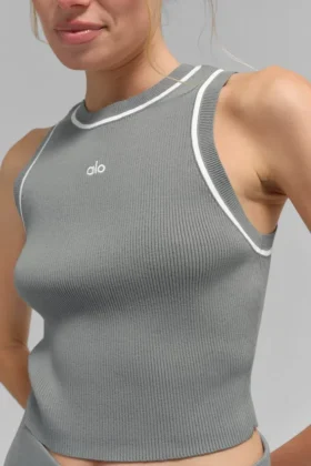 Camiseta de tirantes de punto acanalado Highline — Gris lunar/Blanco