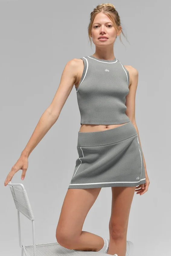 Camiseta de tirantes de punto acanalado Highline — Gris lunar/Blanco