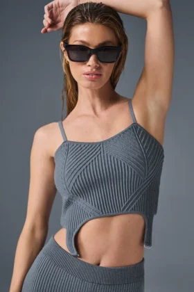 Camiseta de tirantes de punto denim con ligas - Gris acero/antracita