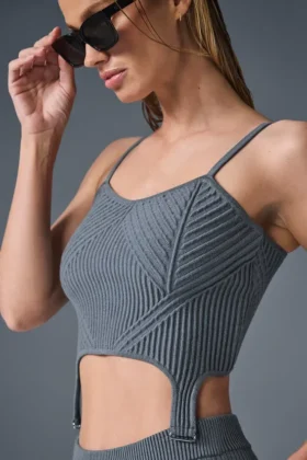 Camiseta de tirantes de punto denim con ligas – Gris acero/antracita