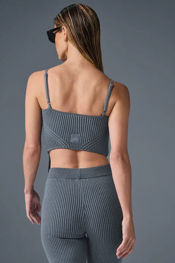Camiseta de tirantes de punto denim con ligas - Gris acero/antracita