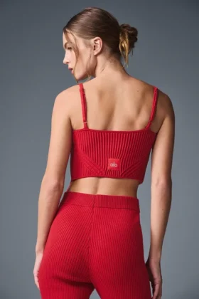 Camiseta de tirantes de punto estilo denim – Rojo intenso/Rojo intenso oscuro