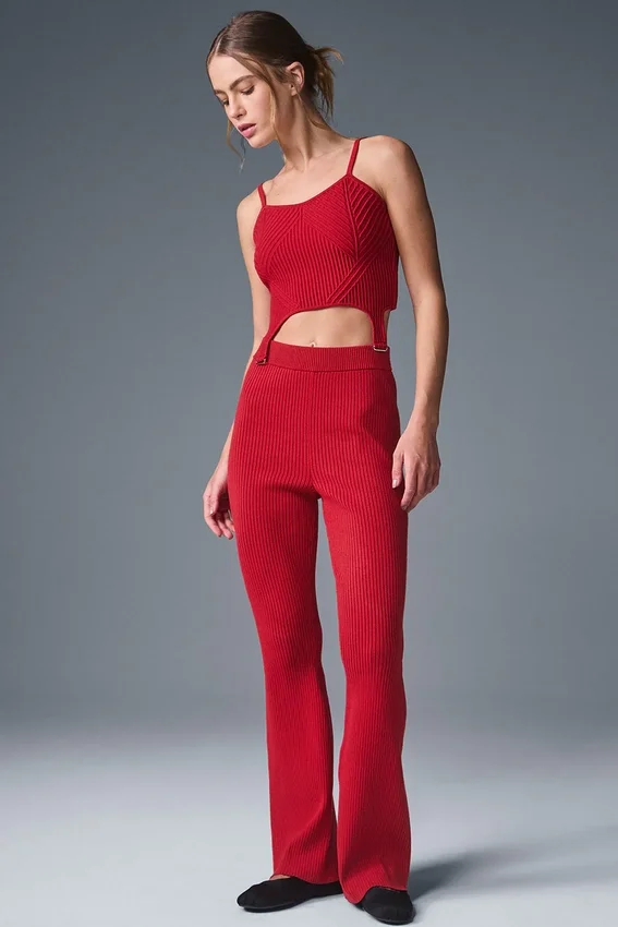 Camiseta de tirantes de punto estilo denim - Rojo intenso/Rojo intenso oscuro