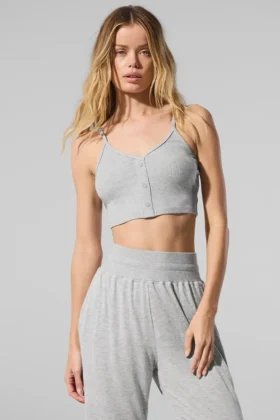 Camiseta de tirantes «Delicate Lounge» con canalé — Gris jaspeado deportivo