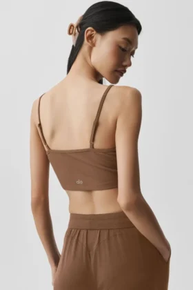 Camiseta de tirantes «Delicate Lounge» de canalé – Marrón bronceado