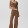 Camiseta de tirantes «Delicate Lounge» de canalé - Marrón bronceado
