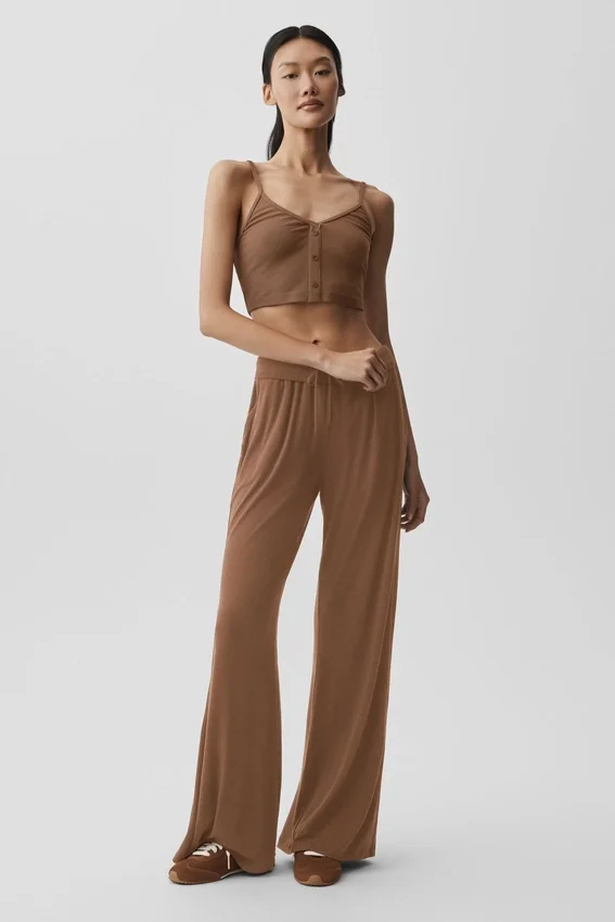 Camiseta de tirantes «Delicate Lounge» de canalé - Marrón bronceado