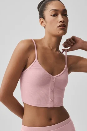 Camiseta de tirantes «Delicate Lounge» de punto acanalado – Rosa vintage