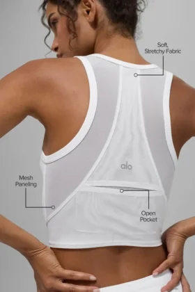Camiseta de tirantes Front Runner de malla – Blanca
