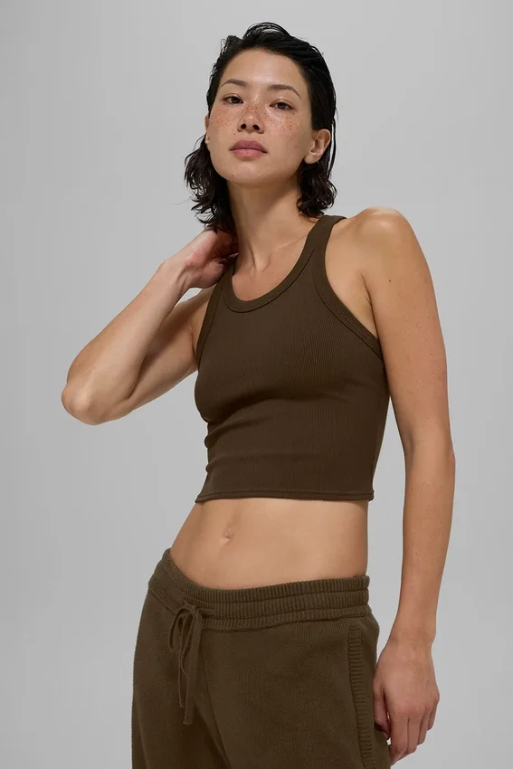 Camiseta de tirantes Goddess Ribbed Go-To - Espresso