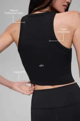 Camiseta de tirantes «Goddess Ribbed Go-To» – Negro