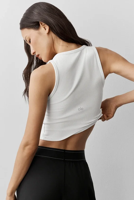 Camiseta de tirantes Henley de modal acanalado - Blanco